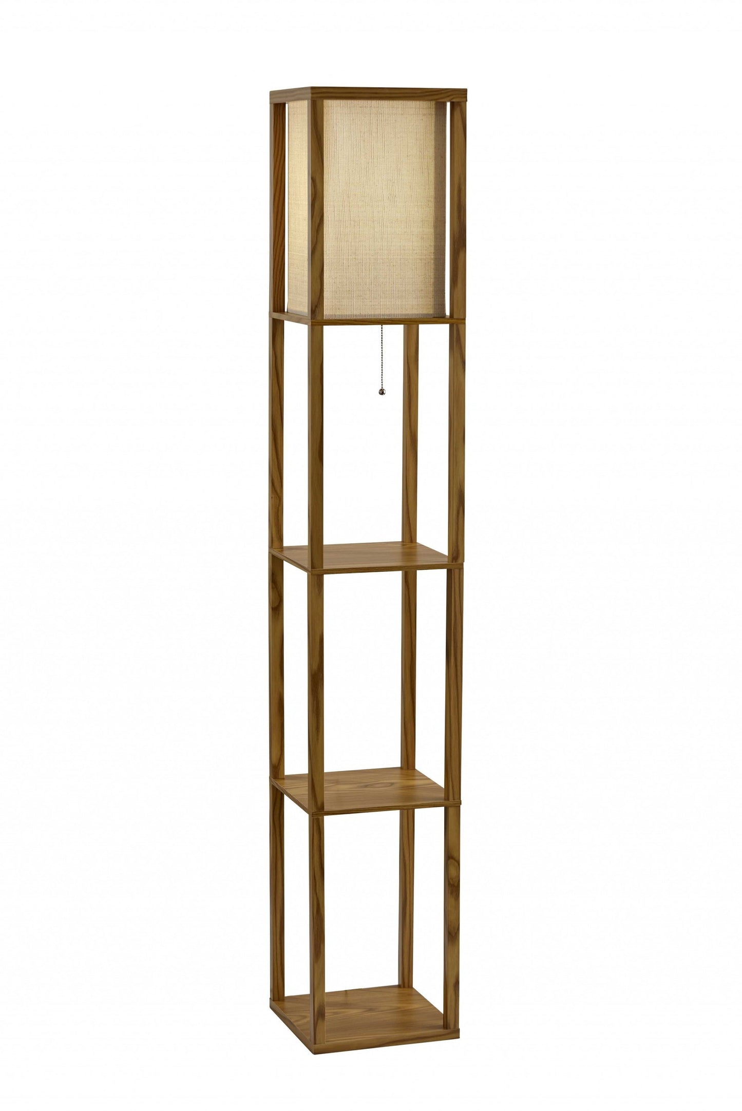 63" Black And White Solid Wood Column Floor Lamp With White Fabric