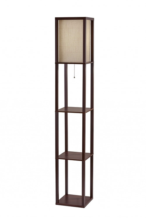 63" Black And White Solid Wood Column Floor Lamp With White Fabric