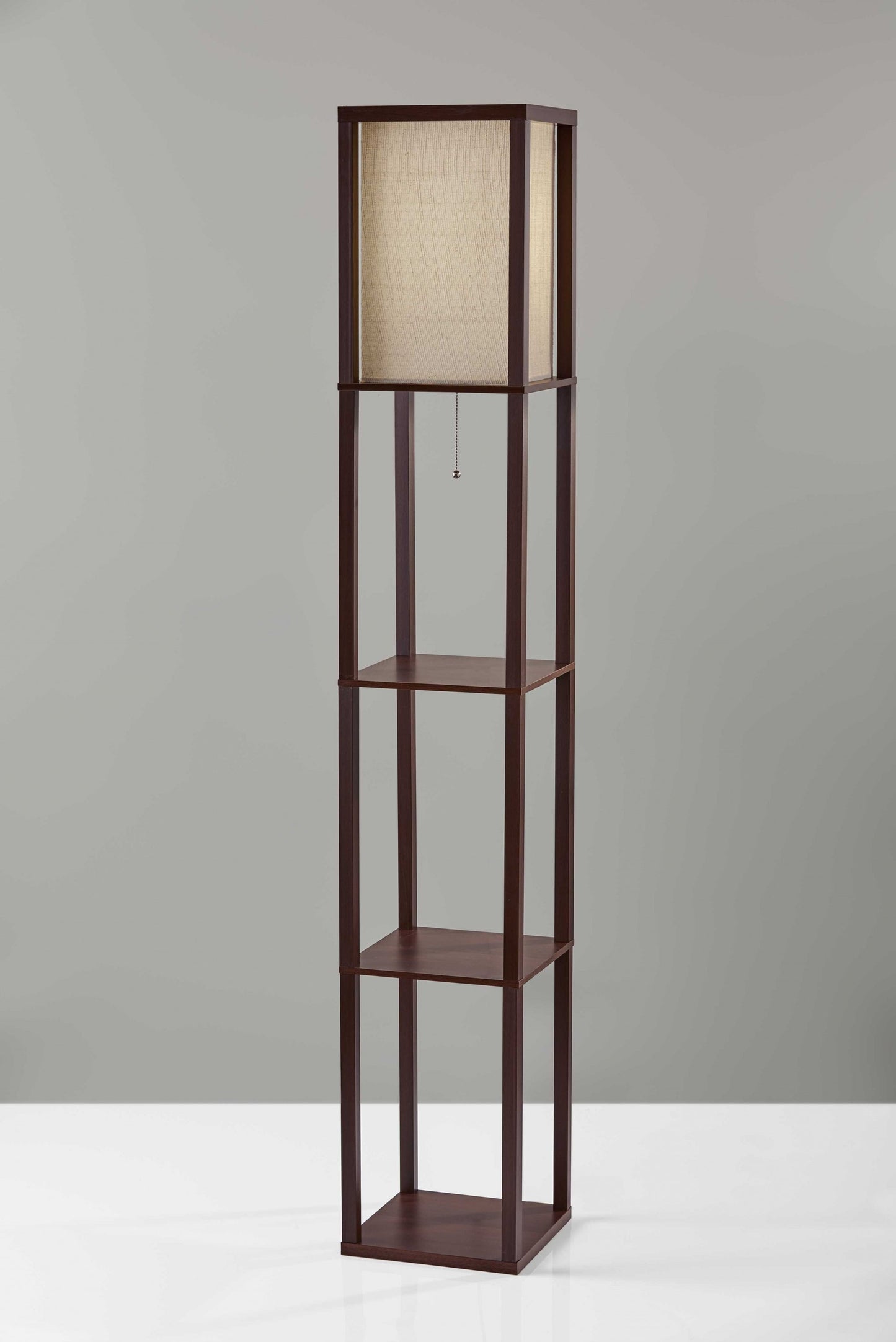 63" Black And White Solid Wood Column Floor Lamp With White Fabric