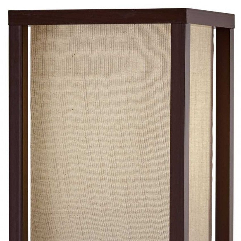 63" Black And White Solid Wood Column Floor Lamp With White Fabric