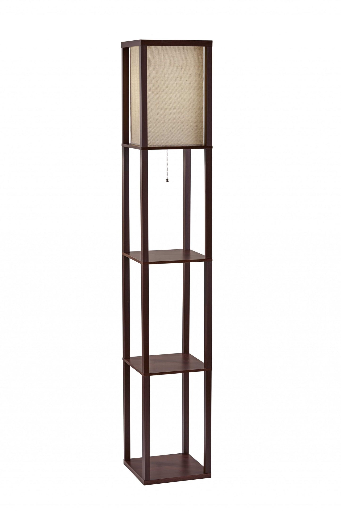 63" Black And White Solid Wood Column Floor Lamp With White Fabric
