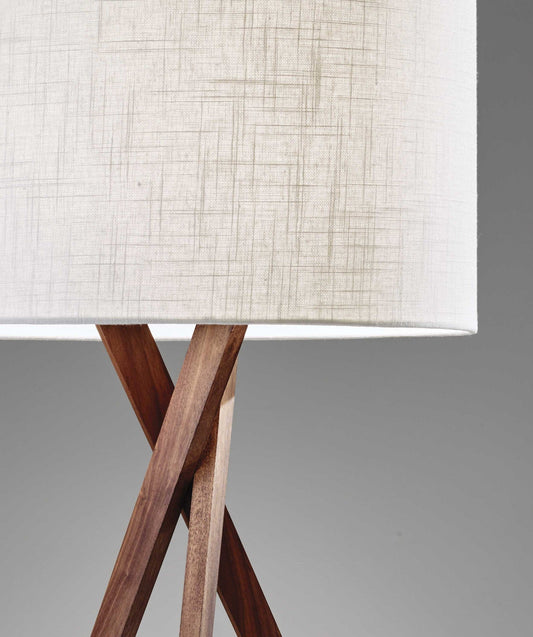 Solid Wood 63" Tripod Floor Lamp with White Linen Drum