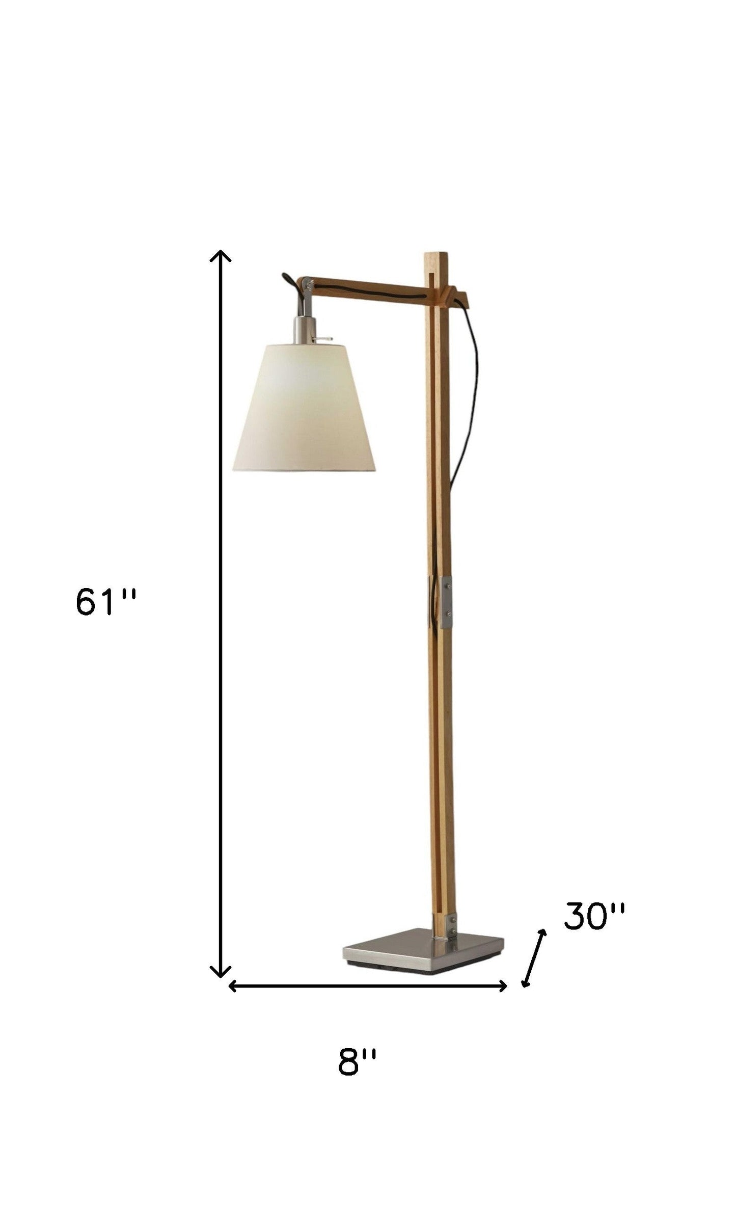 61" Natural Solid Wood Task Lamp with White Cotton Shade