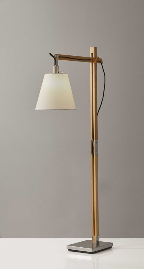 61" Natural Solid Wood Task Lamp with White Cotton Shade