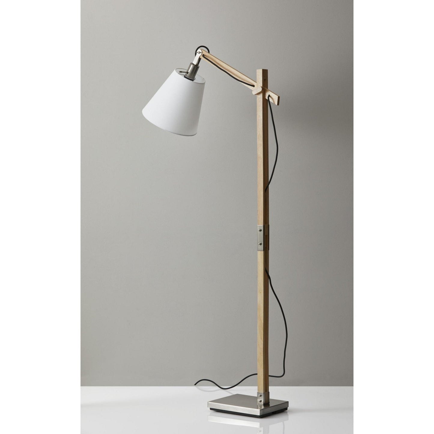 61" Natural Solid Wood Task Lamp with White Cotton Shade