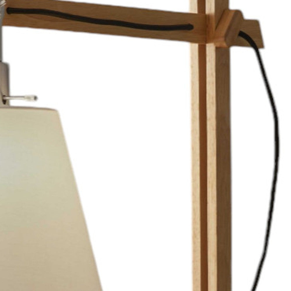 61" Natural Solid Wood Task Lamp with White Cotton Shade