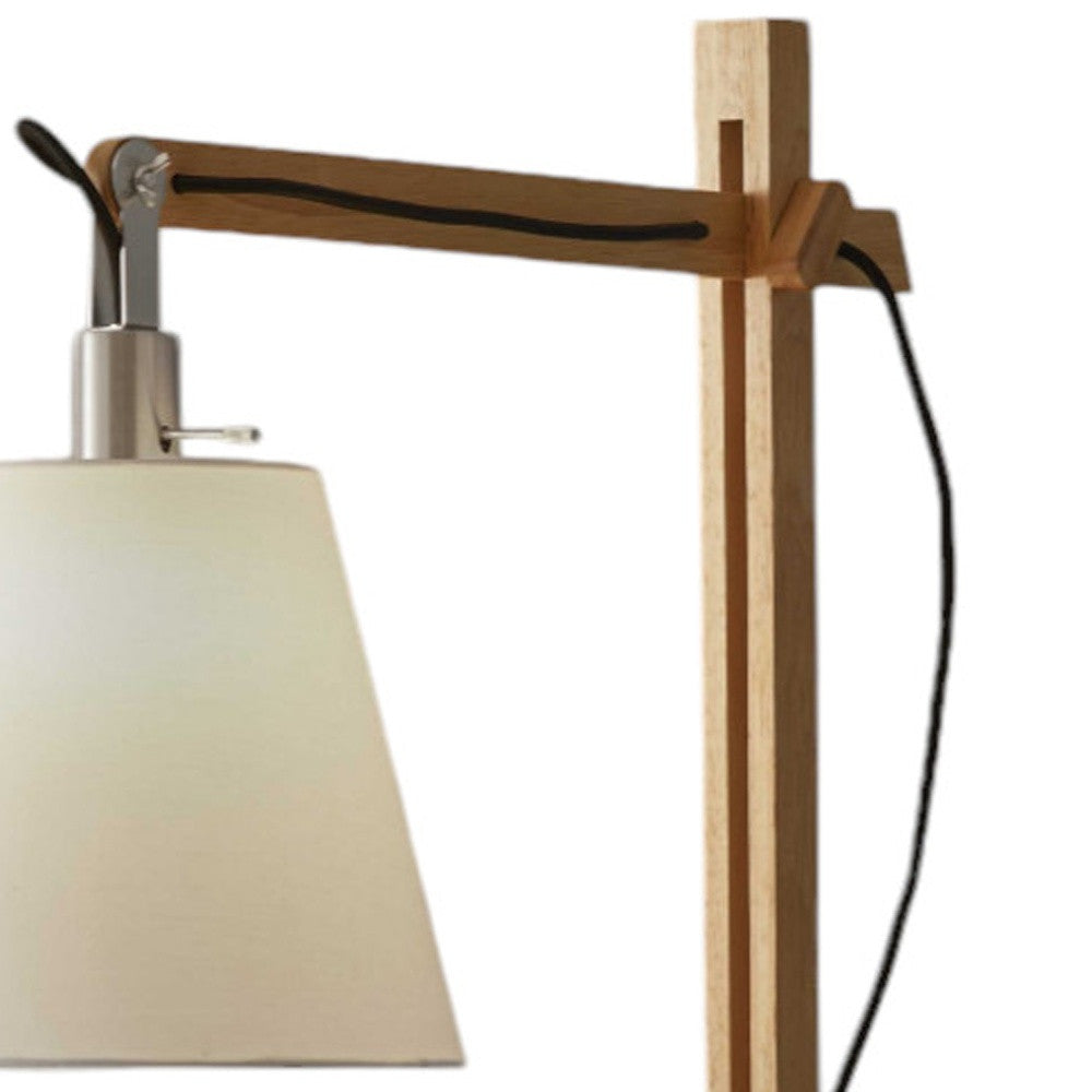61" Natural Solid Wood Task Lamp with White Cotton Shade
