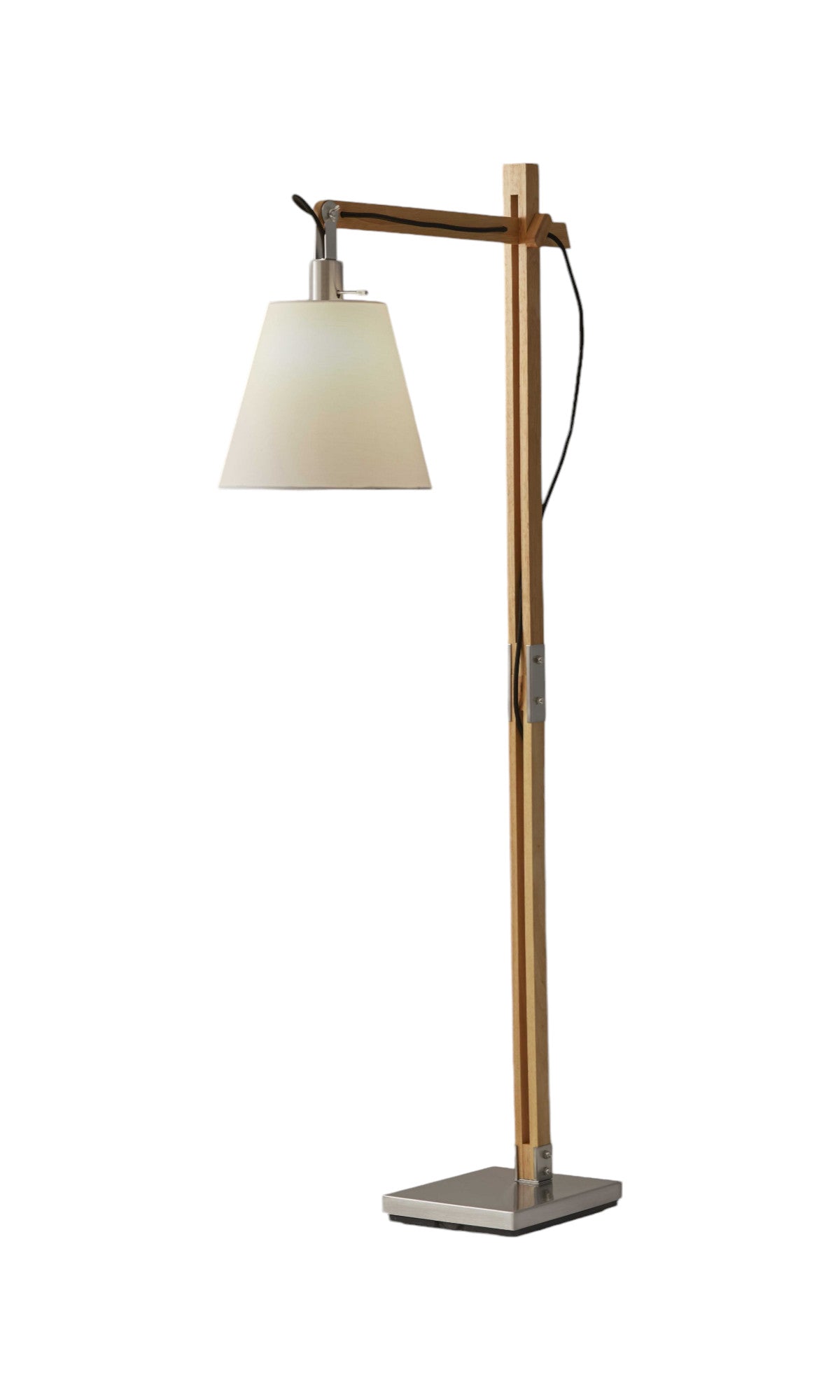 61" Natural Solid Wood Task Lamp with White Cotton Shade
