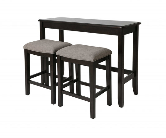 Espresso Wooden Finish Sofa table with Two Bar Stools