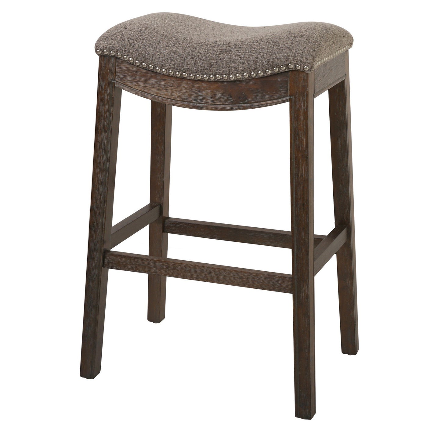 Wooden Saddle Style Counter Stool with Taupe Fabric