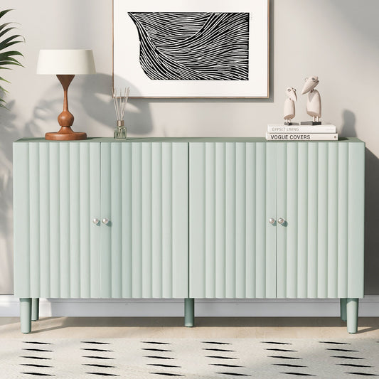 Elegant Four-Door Wooden Sideboard with Wavy Pattern Doors