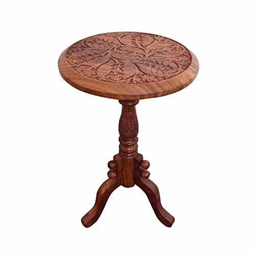 Sheesham Wood Table with Handcrafted Leaf Design