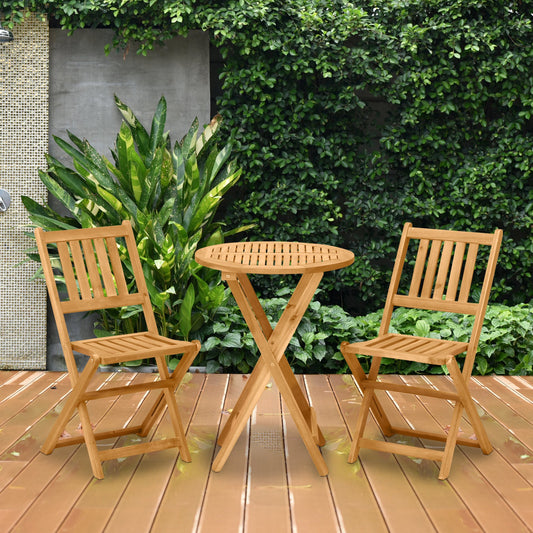 Acacia Wood Three Piece Folding Patio Bistro Table Set