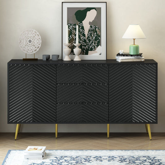 Modern Wooden Sideboard with Geometric Line Design