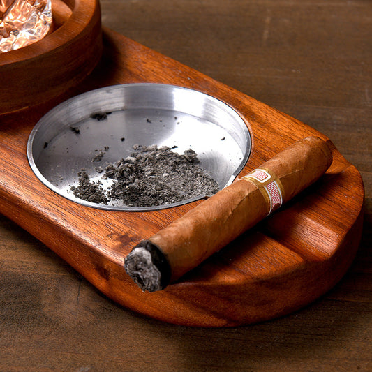Rustic Wooden Ashtray with Cup Holder