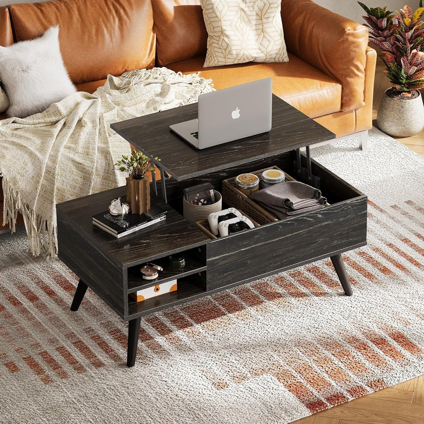 Modern Utility Coffee Table with Lift-Top Workspace & Hidden Storage