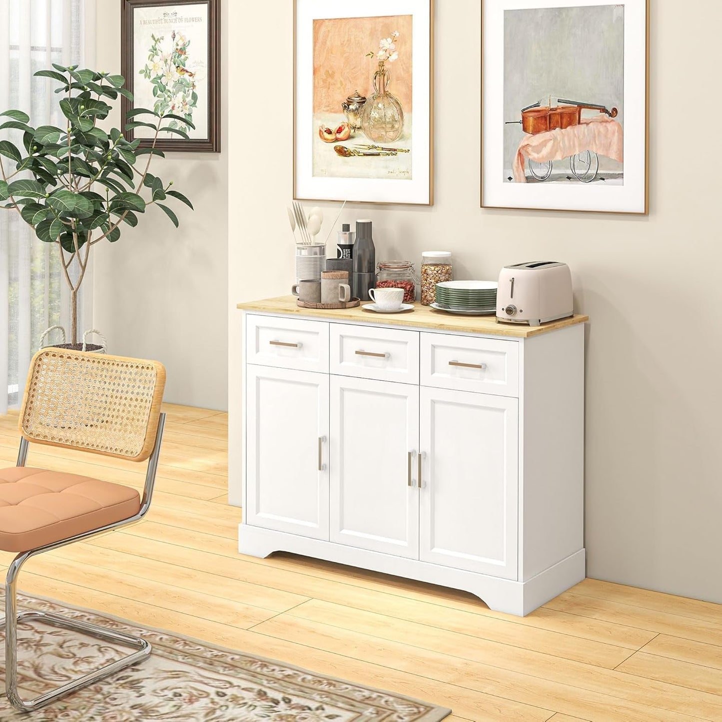 Wooden Kitchen Cabinet Sideboard with 3 Storage Drawers