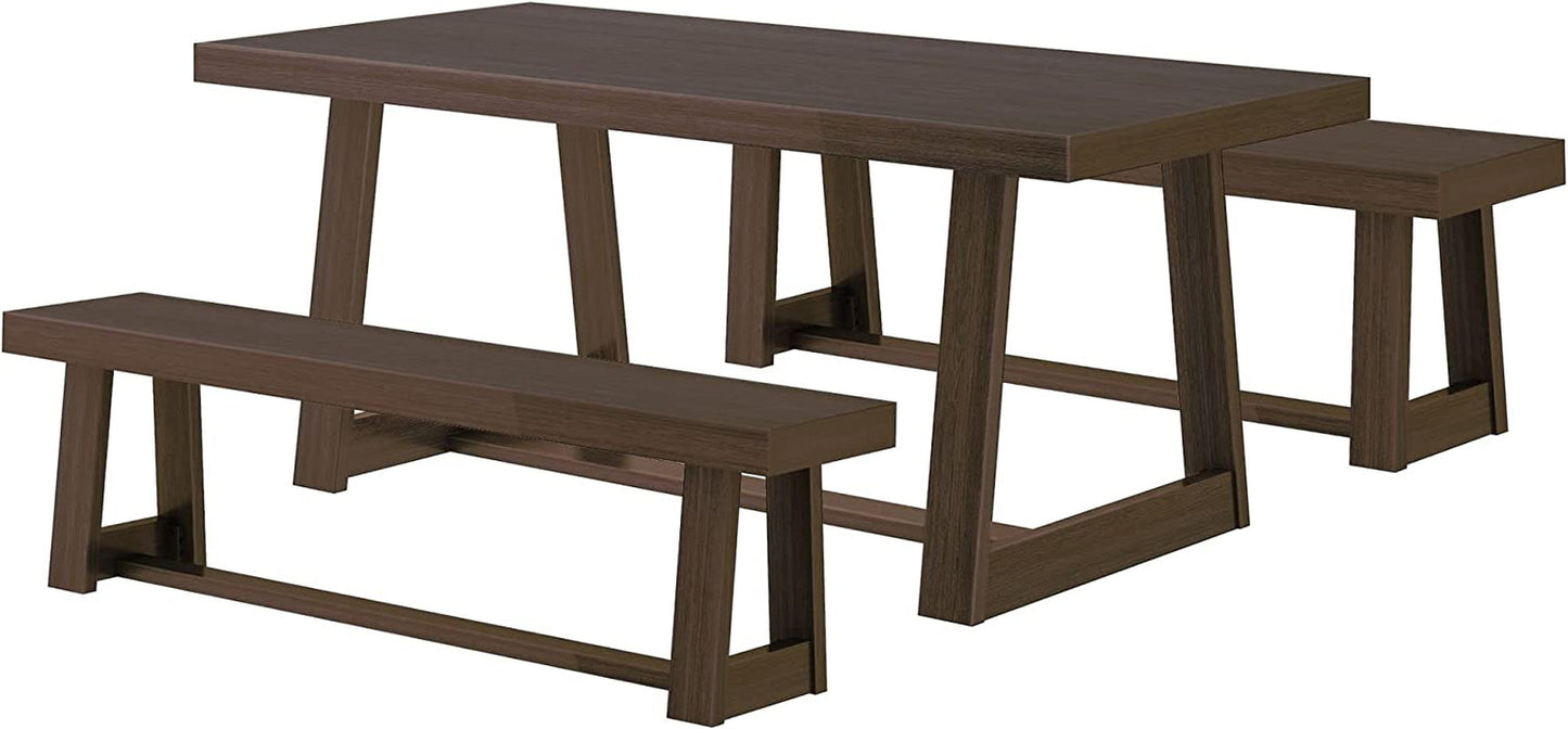 Farmhouse Solid Wood Dining Table Set with 2 Benches