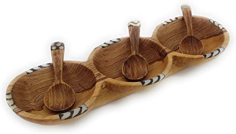 Wild Olive Wood Hand Carved African Serving Bowls