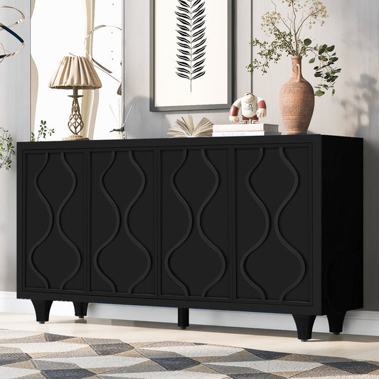 Stylish Wooden Sideboard Cabinet with Embossed Curved Doors