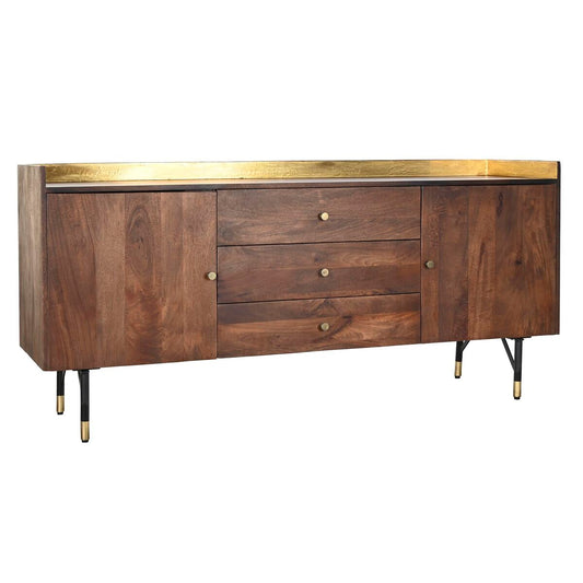 Mango Wood Sideboard with Golden Metal Finish