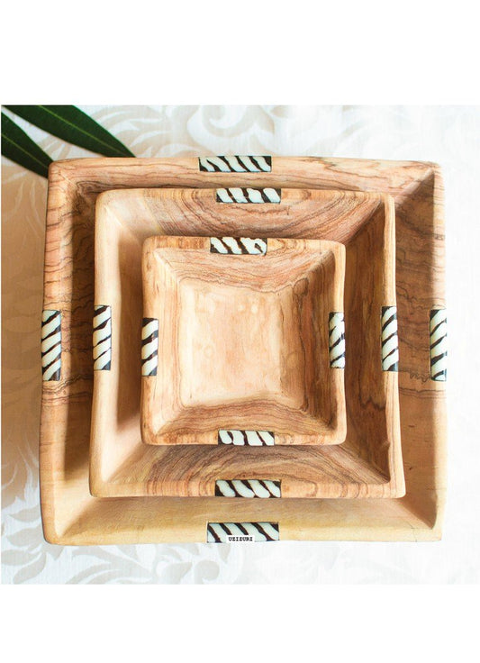 African Olive Wood Squared Salad Bowls