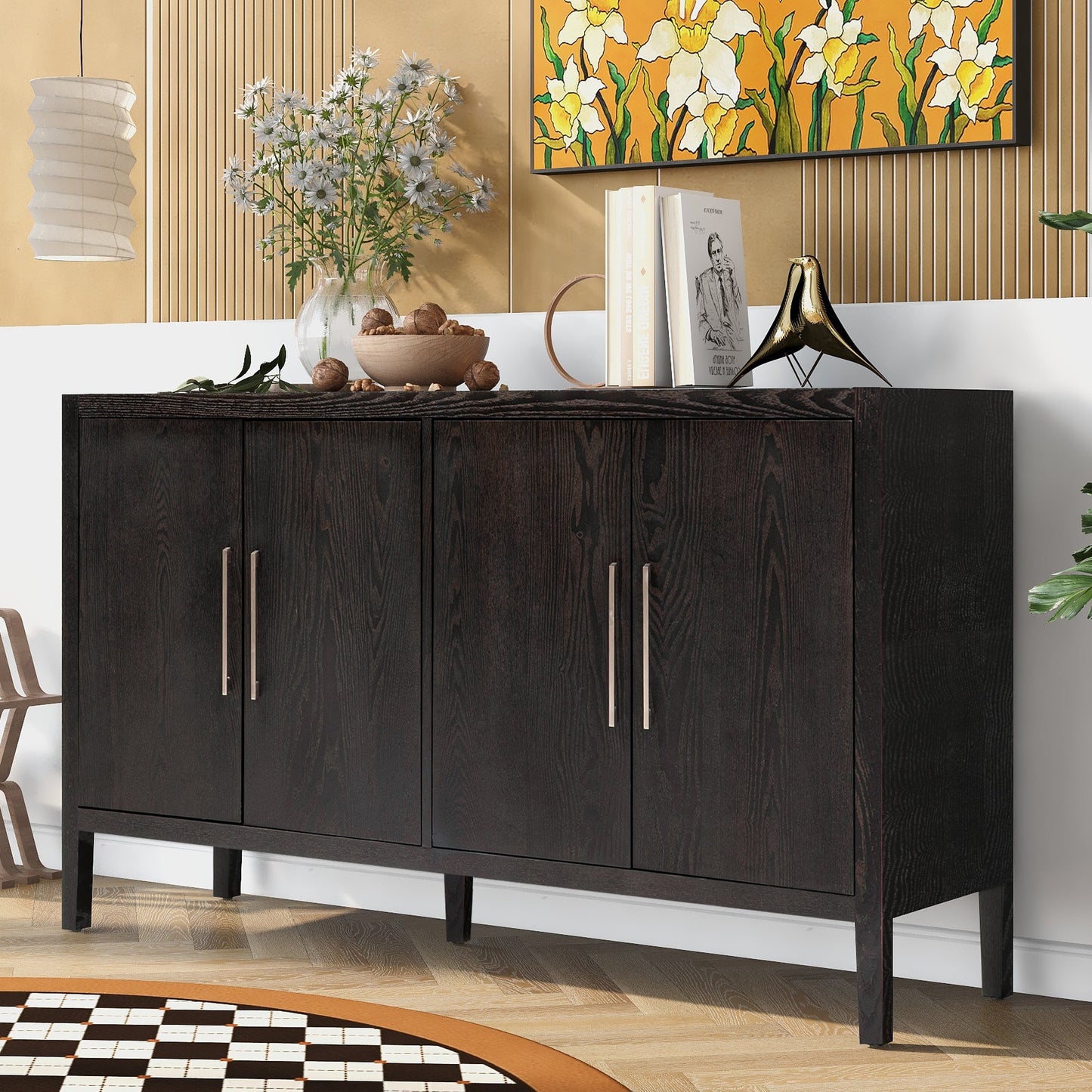 Wooden Sideboard Cabinet with Metal handles