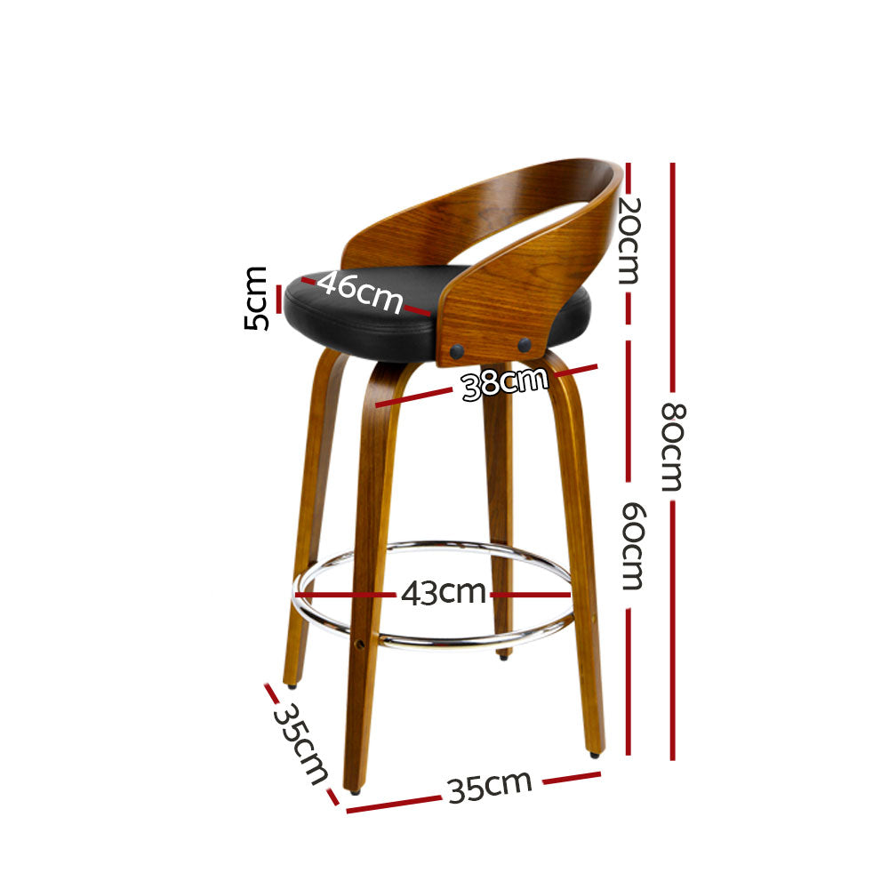 Set of 2 Walnut Wood Bar Stools - Black and Brown