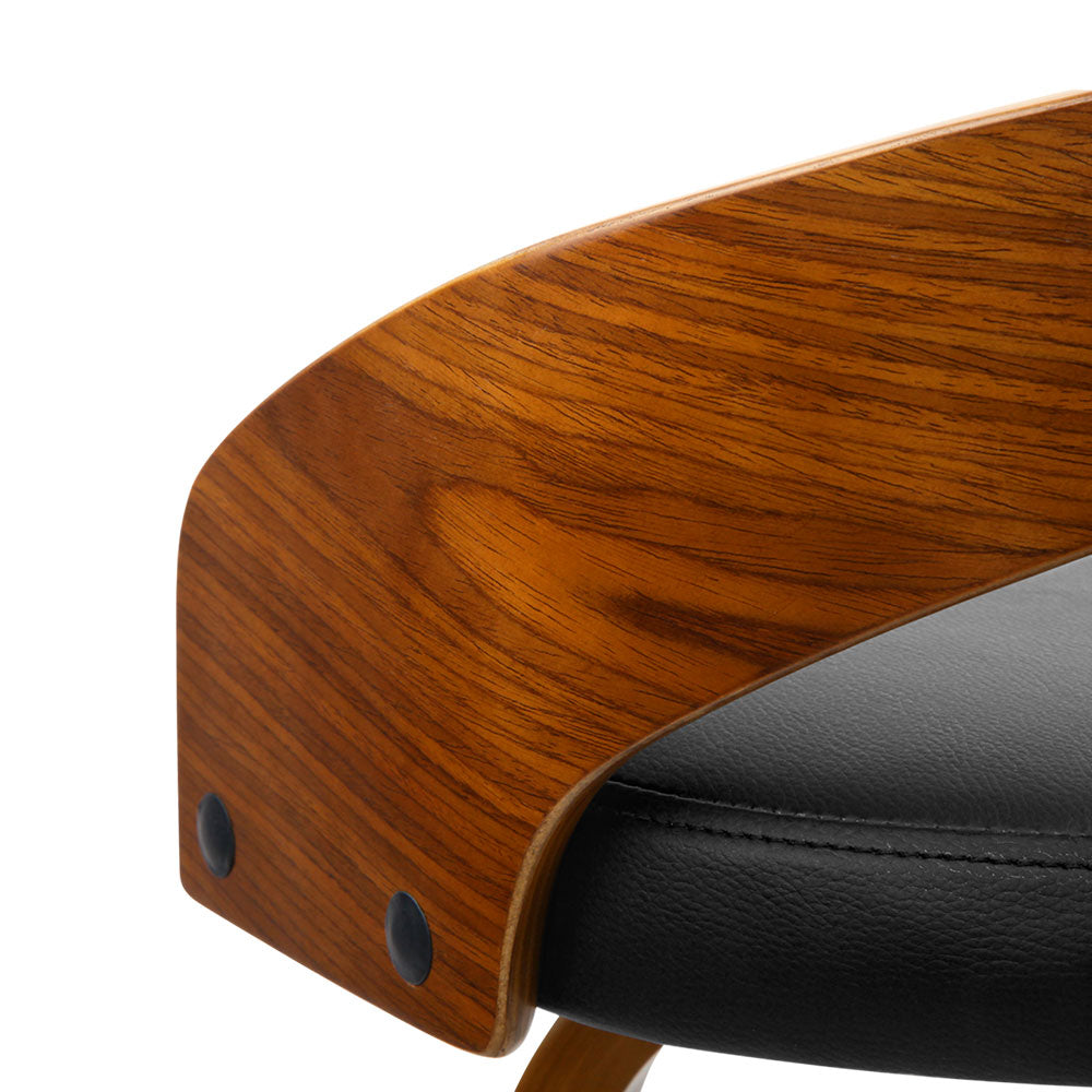 Set of 2 Walnut Wood Bar Stools - Black and Brown