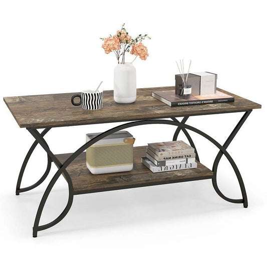 Rustic Farmhouse 2 Tier Brown Wooden Coffee Table
