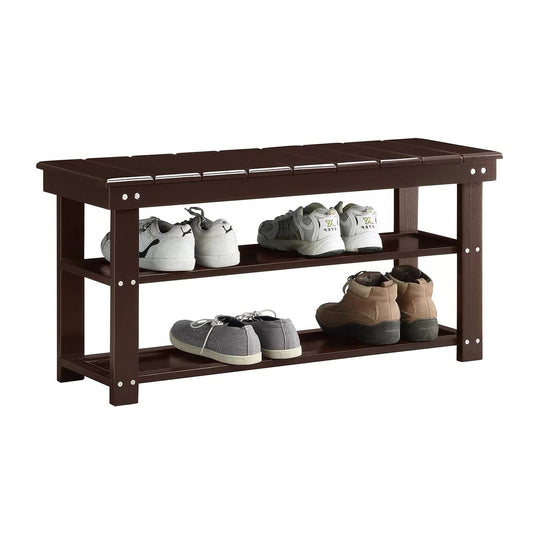 Espresso Brown Wood Shelf Shoe Rack Storage Bench