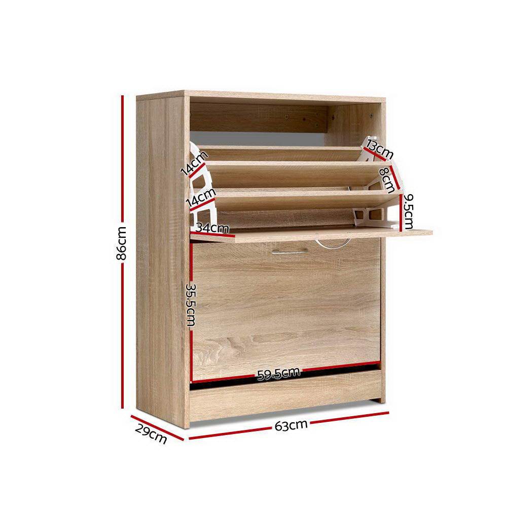 3-tier Wooden Shoe Rack Cabinet 24 Pairs