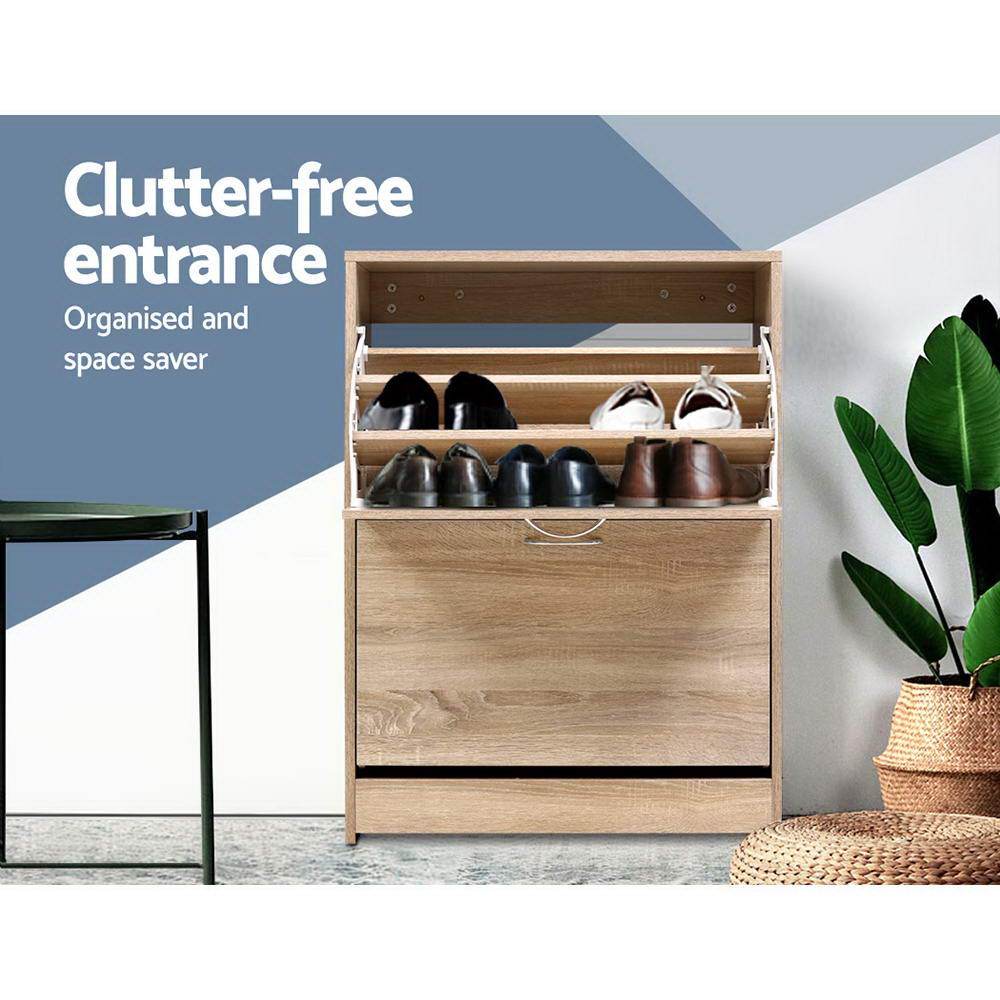 3-tier Wooden Shoe Rack Cabinet 24 Pairs
