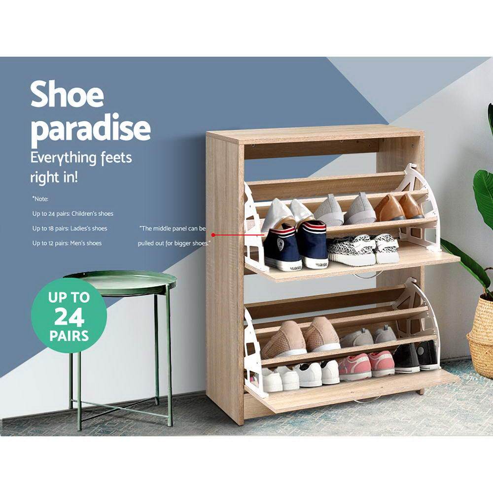 3-tier Wooden Shoe Rack Cabinet 24 Pairs
