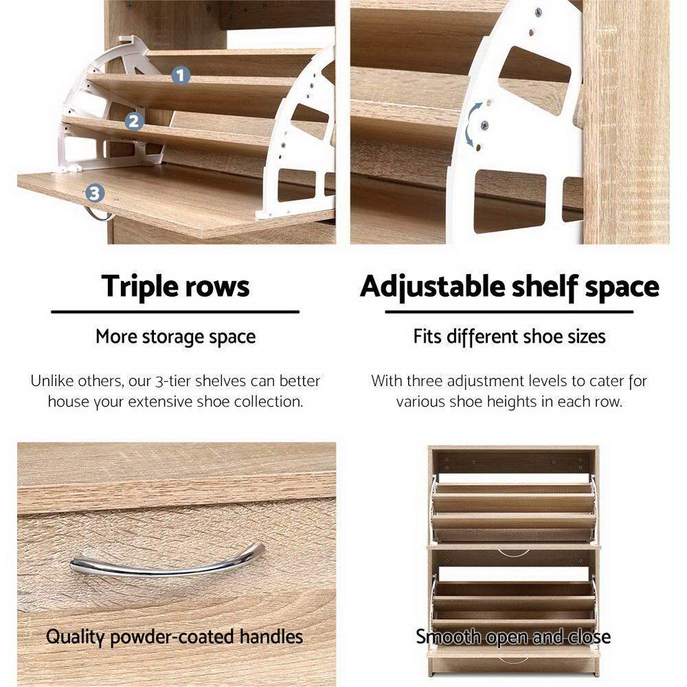 3-tier Wooden Shoe Rack Cabinet 24 Pairs