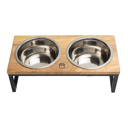 Mango Wood & Metal Elevated Pet Feeder