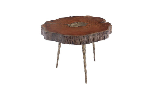 Solid Wood Molten Coffee Table with Brass Finish