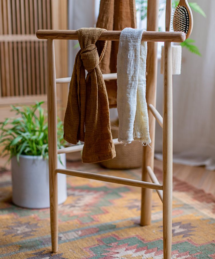 Ash Wood Freestanding Towel Rack