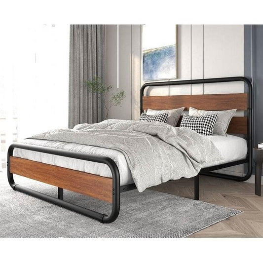 King size Heavy Duty Industrial Modern Metal Wood Platform Bed Frame