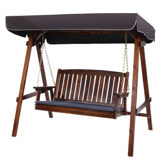 Natural Fir Wood Swing Bench With Canopy