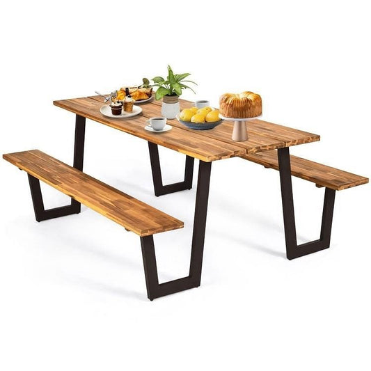 Premium Acacia Wood Picnic Table with 2 Benches