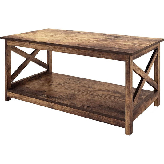 Contemporary Farmhouse Coffee Table in Rustic Wood Finish