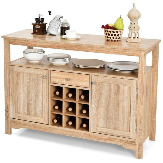 Wooden Sideboard with Wine Rack and Storage