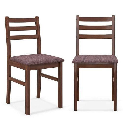 Modern Mid-Century Rubber Wood Dining Chairs with Linen Upholstery - Set of 2