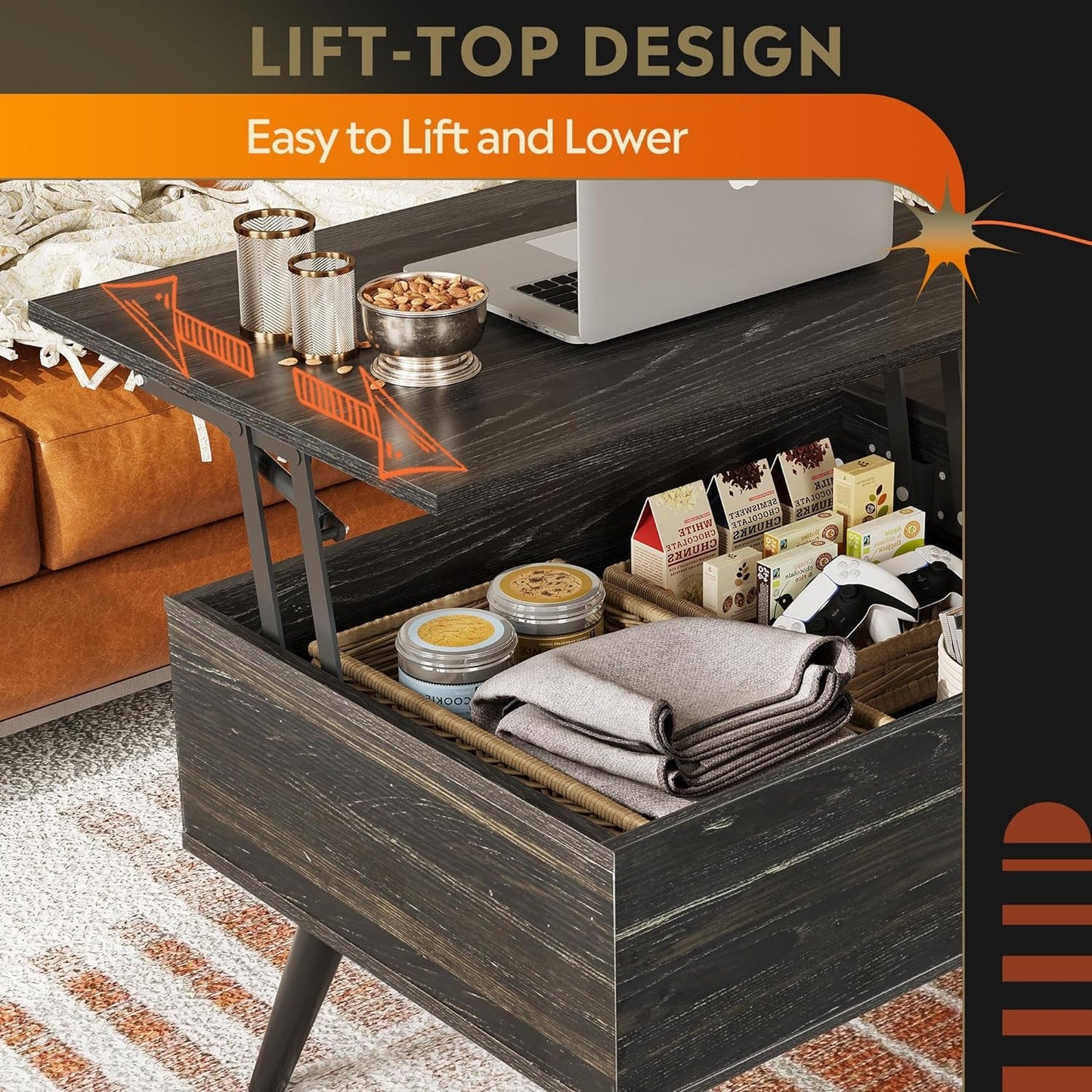 Modern Utility Coffee Table with Lift-Top Workspace & Hidden Storage
