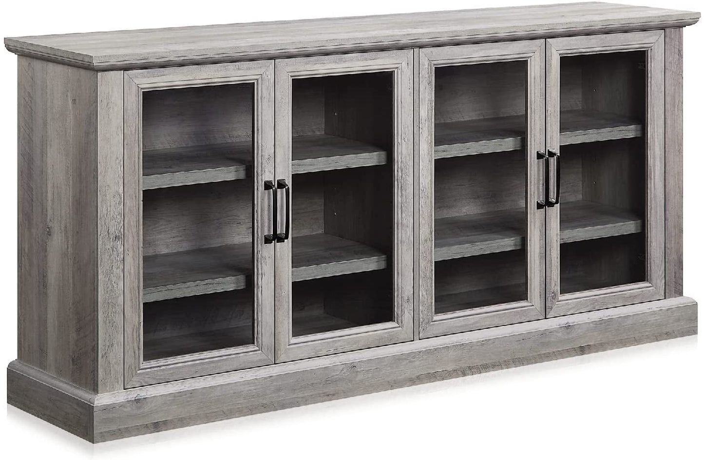 Wooden Gray Wash Sideboard with Glass Display Cabinet