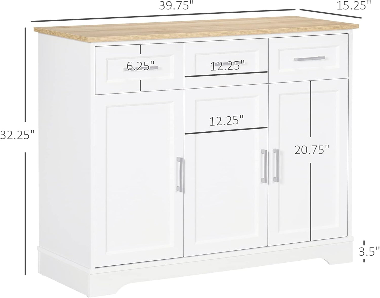 Wooden Kitchen Cabinet Sideboard with 3 Storage Drawers