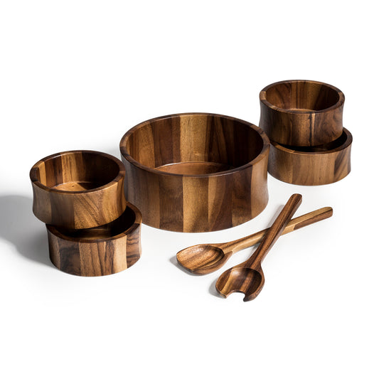 Extra Large Hard Wood Salad Bowl with Wooden Servers