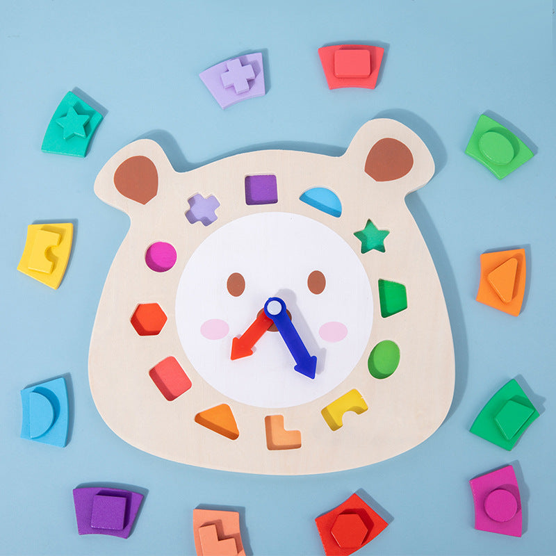 Wooden Clock Bear Puzzle Toy for Children