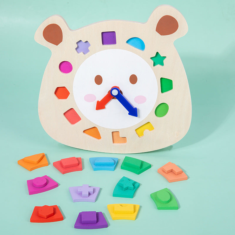 Wooden Clock Bear Puzzle Toy for Children